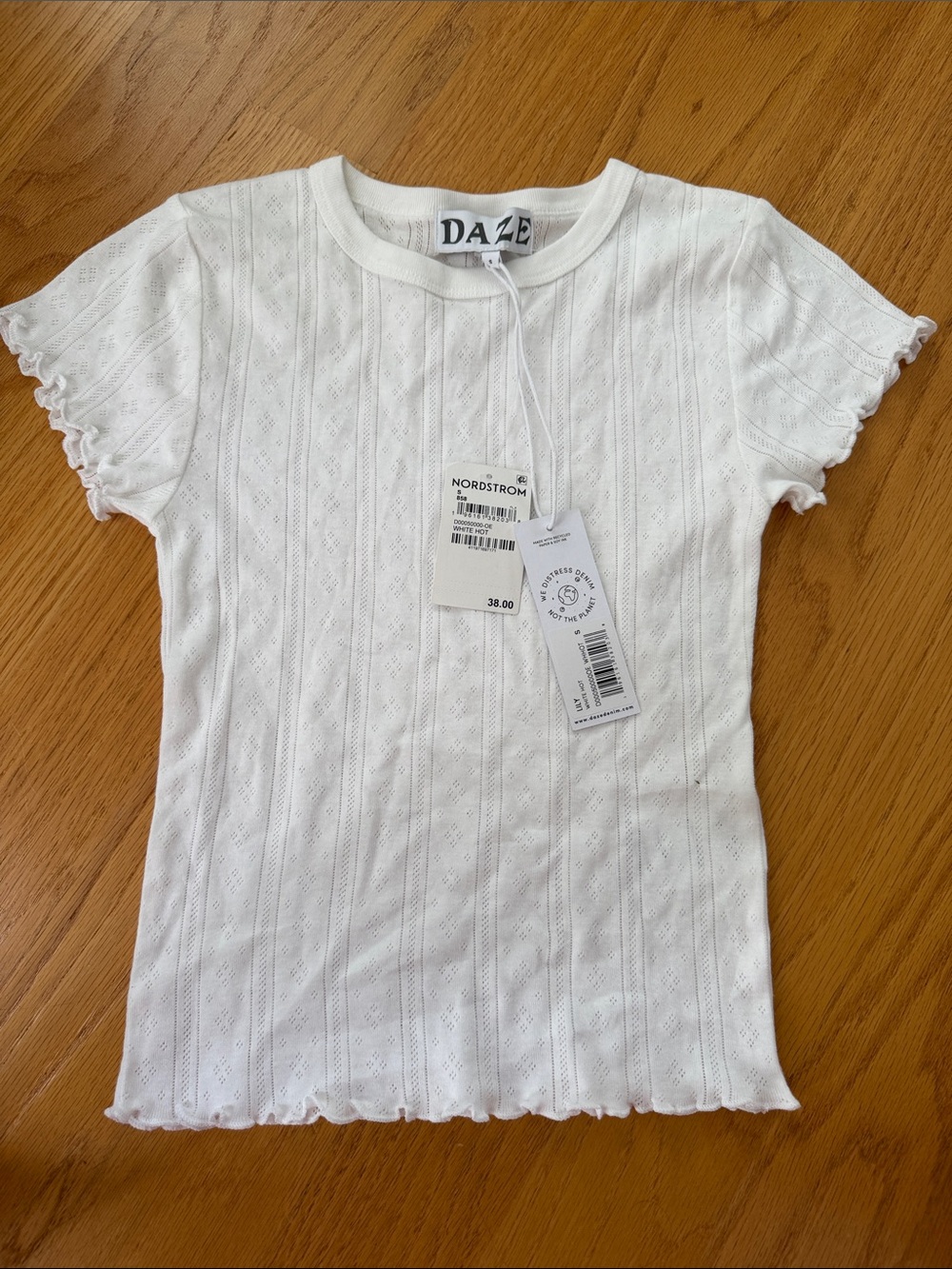 DA/ZE White Short Sleeve Pointelle Tee